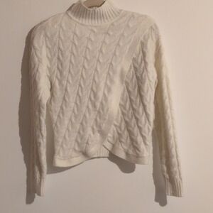Pink Rose White Cowl Neck Cable Knit Sweater